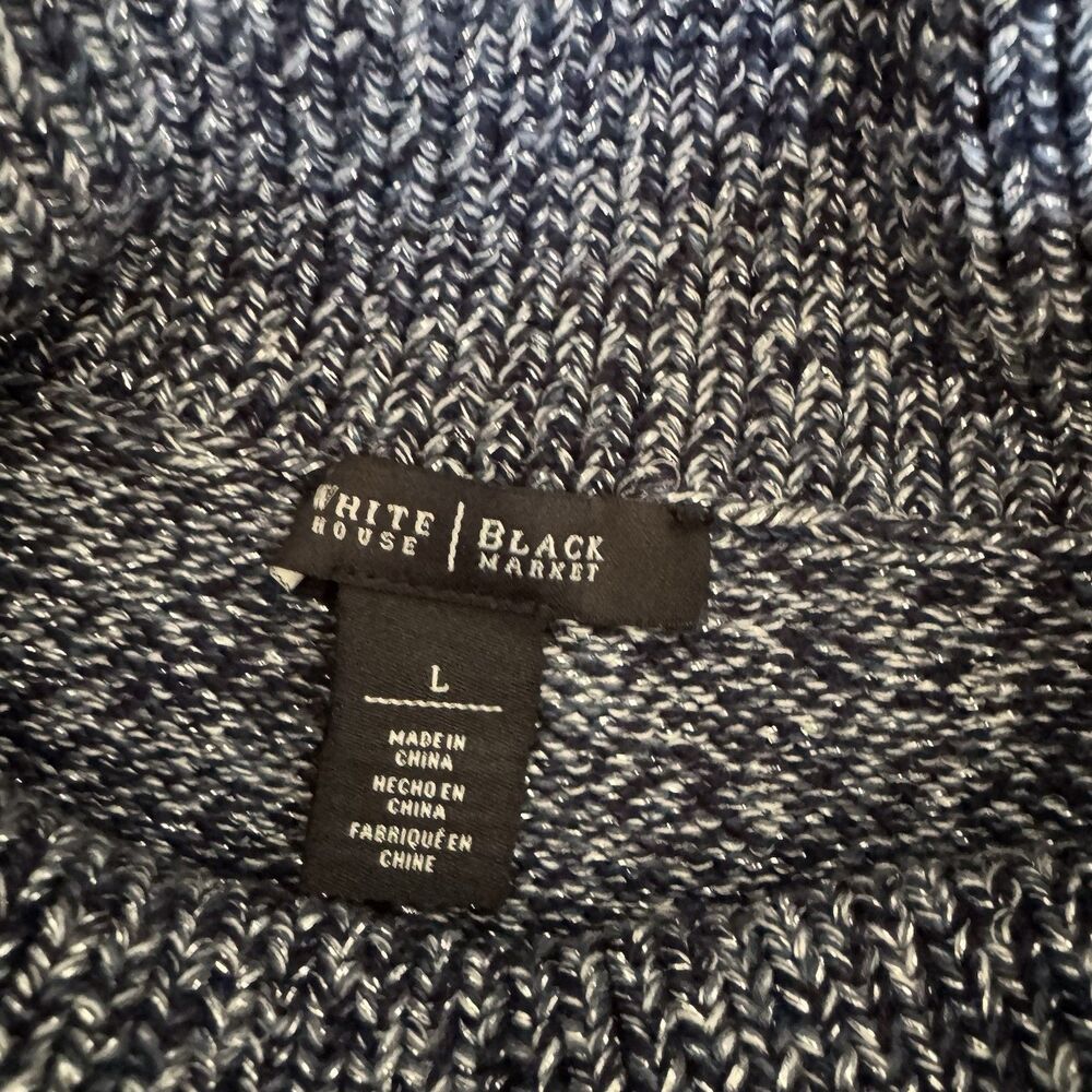 White House Black Market Turtle Neck Sweater Sz L Women Metallic Blue Cotton Ble - Picture 9 of 13